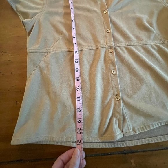 Vintage Kathy Ireland Faux Suede Button Down Shirt, Soft Tan Festival Size L - Picture 5 of 7